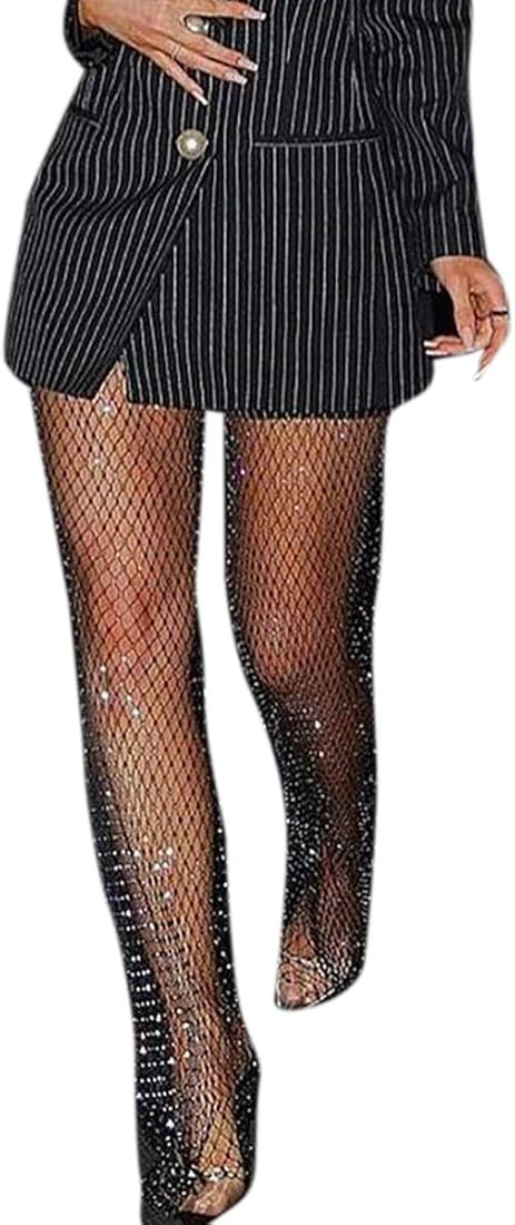 Women Sexy Crystal Rhinestone Mesh Pants Hollow Out Fishnet Leggings Rave Party Festival Club Tro... | Amazon (US)