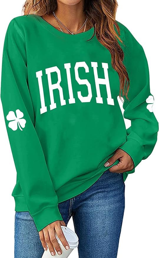 TAOHONG Women St. Patrick's Day Sweatshirts Shamrock Shirt Clover Printed Long Sleeve Irish Gift ... | Amazon (US)