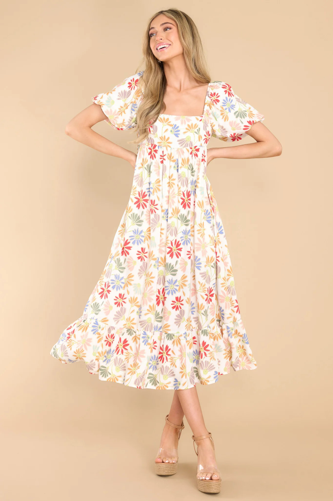 Flirty Fave Ivory Floral Print Maxi Dress | Red Dress 