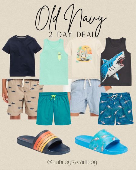 Old Navy is having a 2 day sale! Here is a round up of boys clothing. So many great pieces to mix and match for the summer! 

Old Navy finds, pool slides, swim trunks for boys, jogger shorts for boys, graphic t-shirt for boys, shark tank top for boys