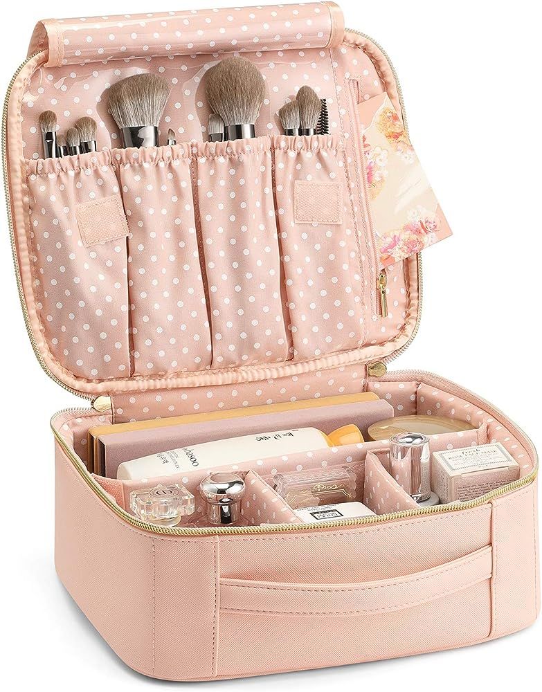 Vlando Makeup Bag Organizer Cosmetic Travel Bag Travel Makeup Bag with Adjustable Dividers Make u... | Amazon (US)