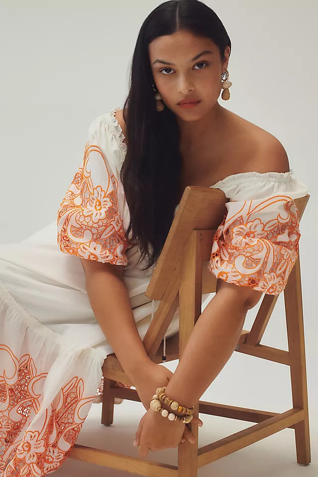 Tina Puff-Sleeved Embroidered Maxi Dress | Anthropologie (US)