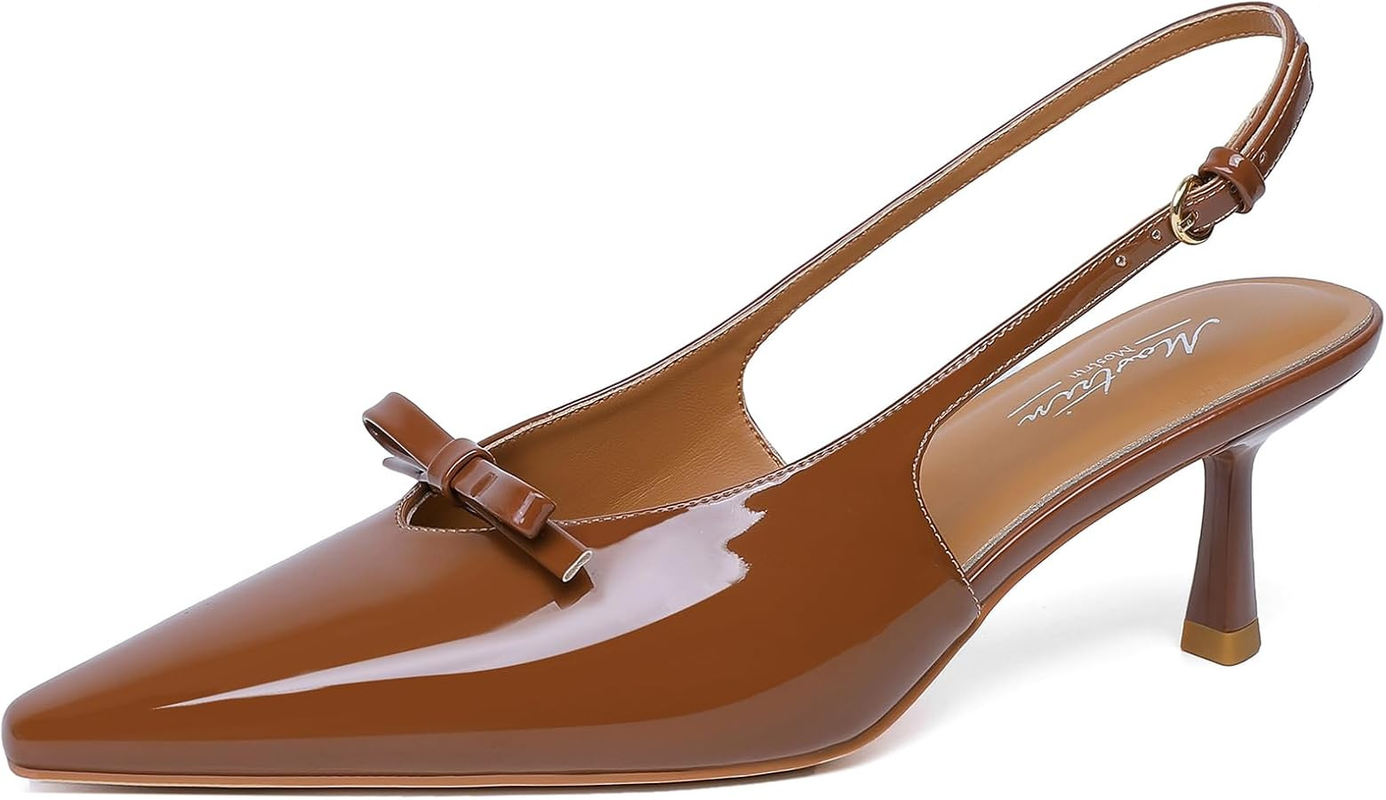Mostrin Kitten Heels for Women Pointed Toe Pumps Patent Leather Low Heel Slingback Heels with Buc... | Amazon (US)