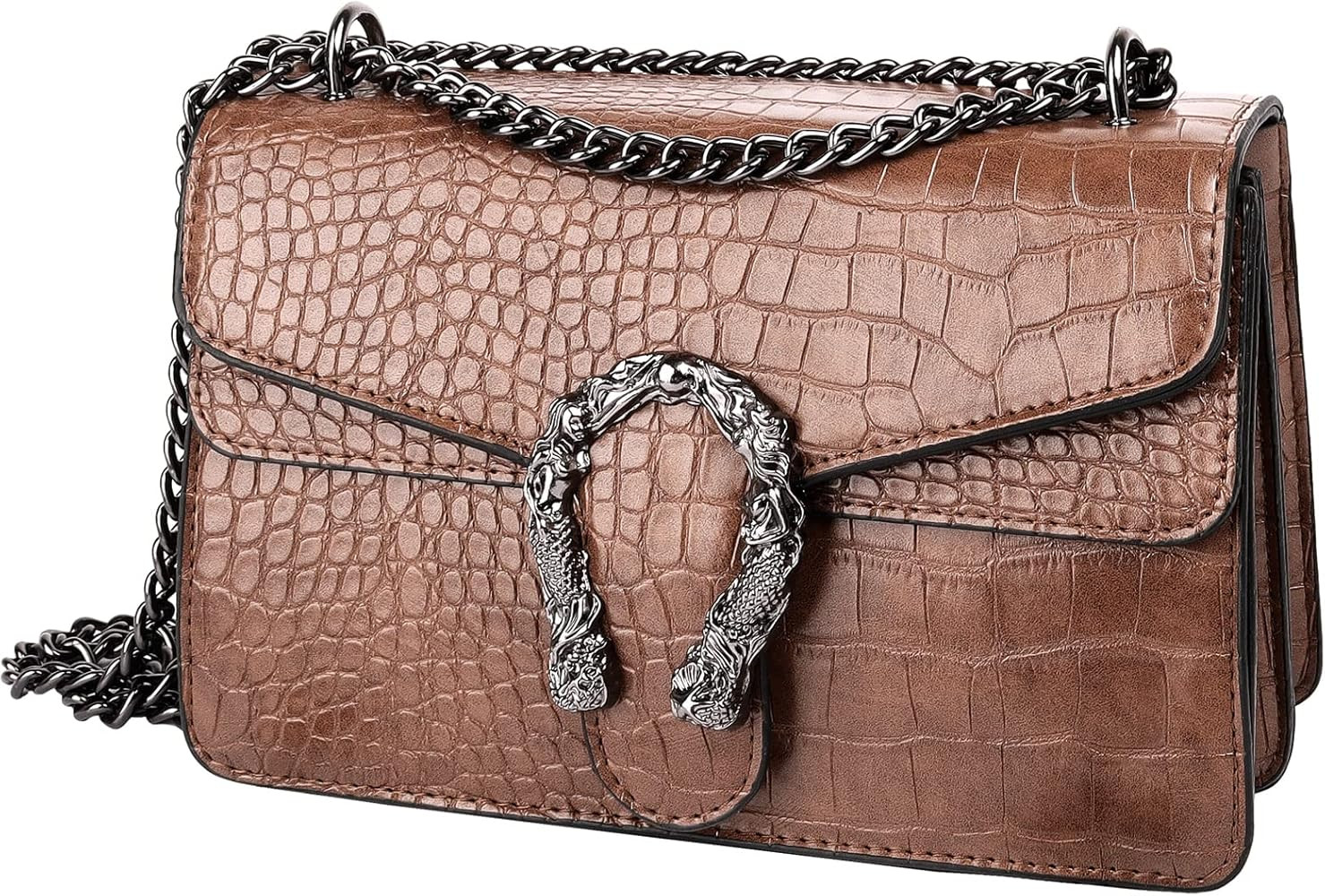 Crossbody Shoulder Bag for Women Luxurious Snake Print Leather Chain Tote Evening Square Handbag ... | Amazon (US)