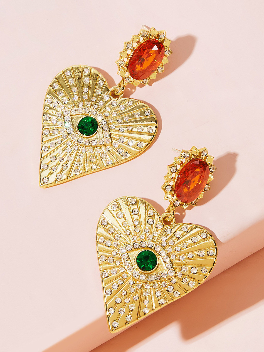 Rhinestone Engraved Heart Drop Earrings 1pair | SHEIN