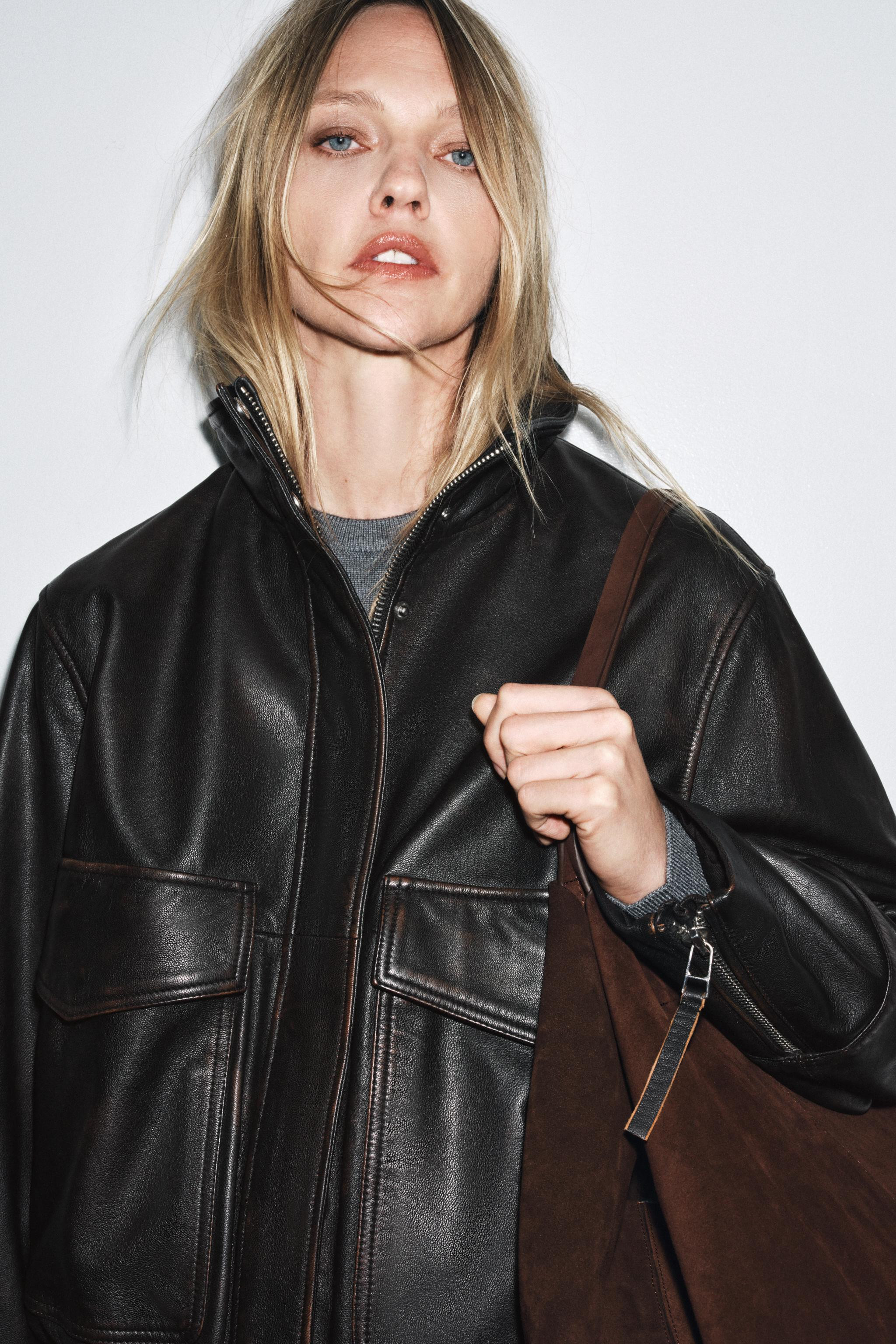ZW COLLECTION LIMITED EDITION LEATHER BOMBER JACKET | Zara UK