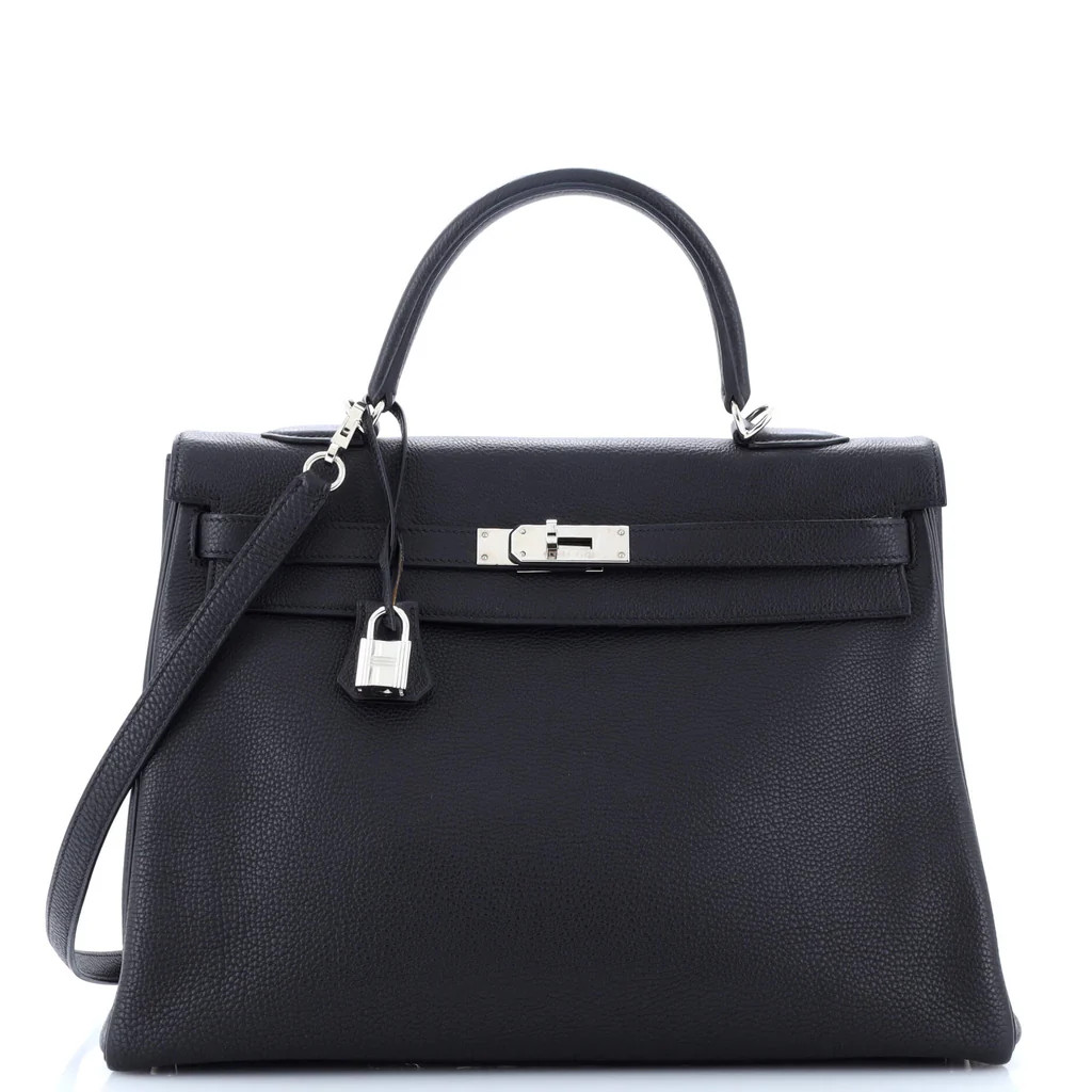 Kelly Handbag Noir Togo with Palladium Hardware 35 | Rebag