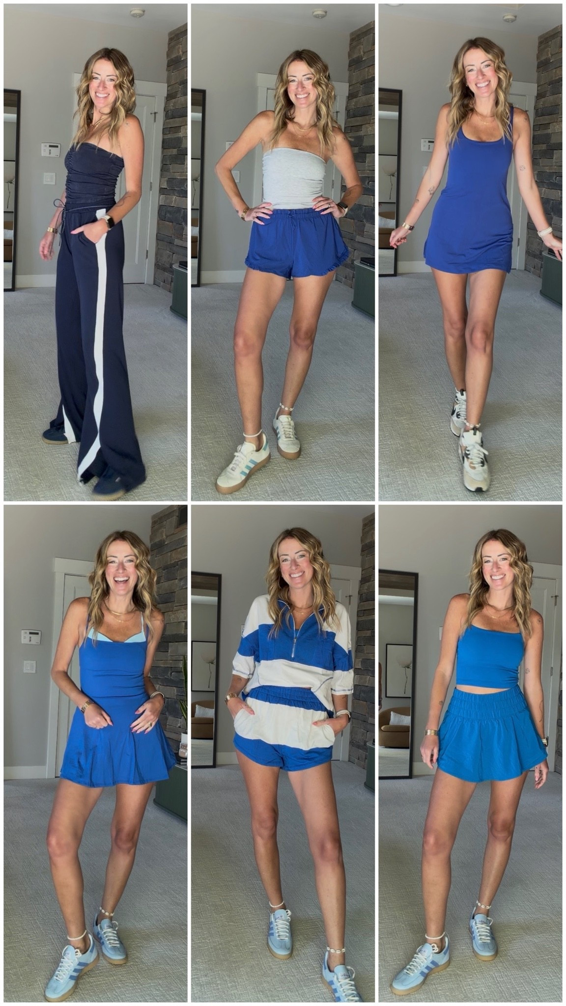 Soccer mom outfit ideas and sports mom styles
Sideline fashion for summer sideline games and weekend tournaments 
Blue athletic dress and adidas sneakers
