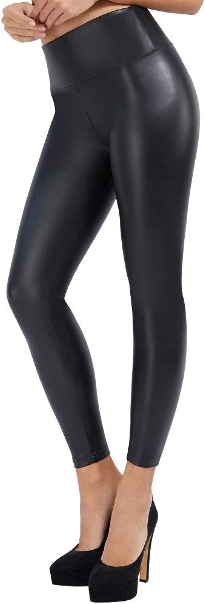 Samuel Womens Black Faux Leather Leggings High Waist Stretch Leather Pants | Amazon (CA)