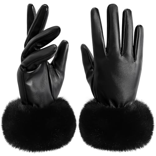 TOBEHIGHER Winter Gloves - Leather Gloves for Women, Warm Lined Touchscreen Winter Gloves for Women (Black) | Amazon (US)
