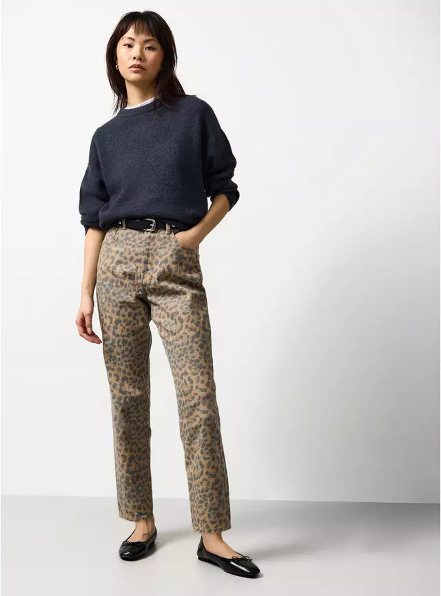 Neutral Animal Print Relaxed Straight Leg Jeans 20R | Tu Clothing