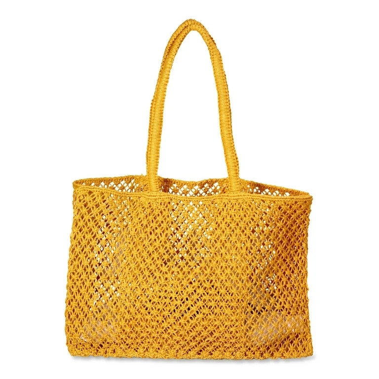 No Boundaries Women's Woven Beach Tote Bag, Yellow Soleil - Walmart.com | Walmart (US)