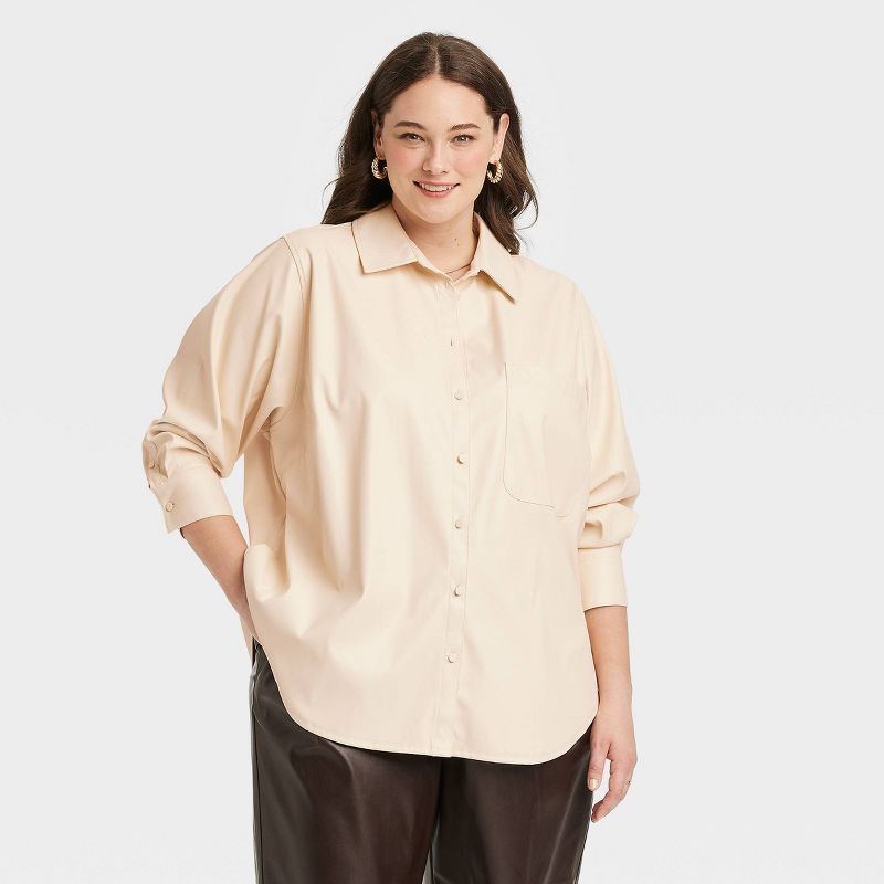 Women's Long Sleeve Faux Leather Button-Down Shirt - A New Day™ | Target