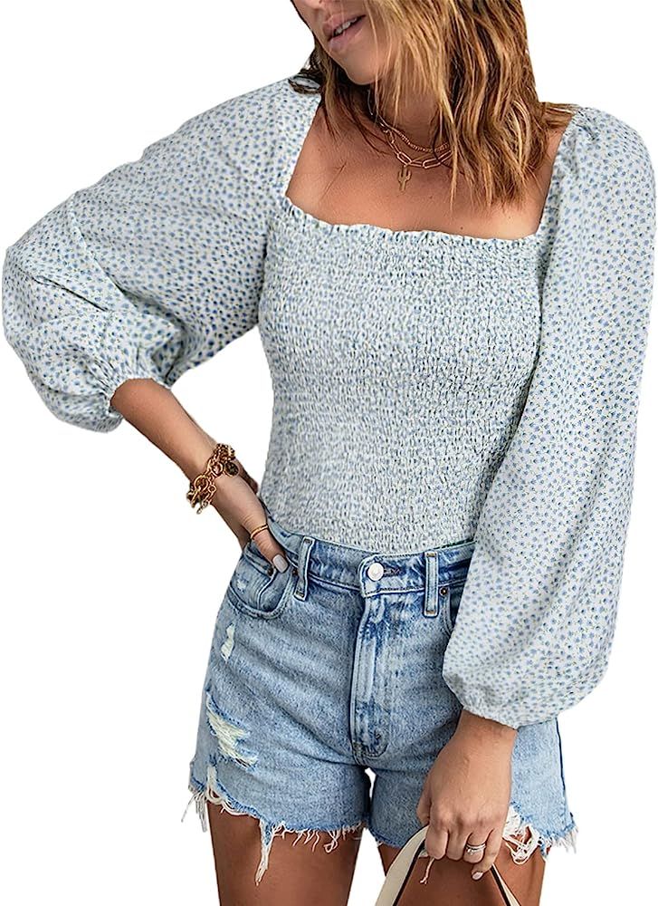 EVALESS Womens Blouses Long Sleeve Shirts Square Neck Tops for Women Sexy Casual | Amazon (US)