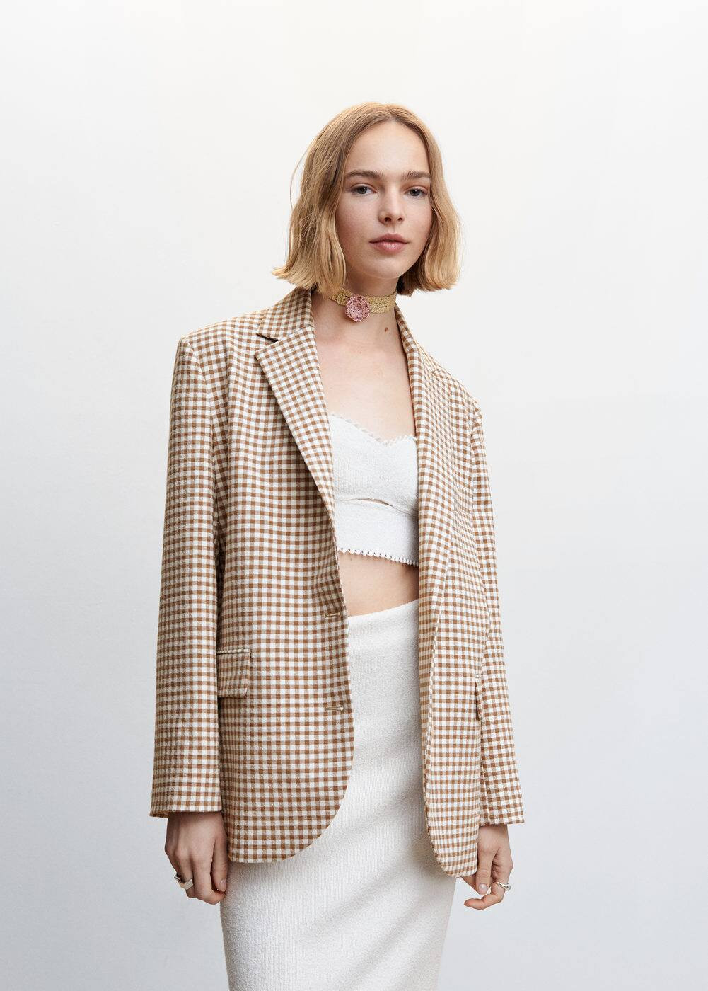 Gingham blazer -  Women | Mango USA | MANGO (US)