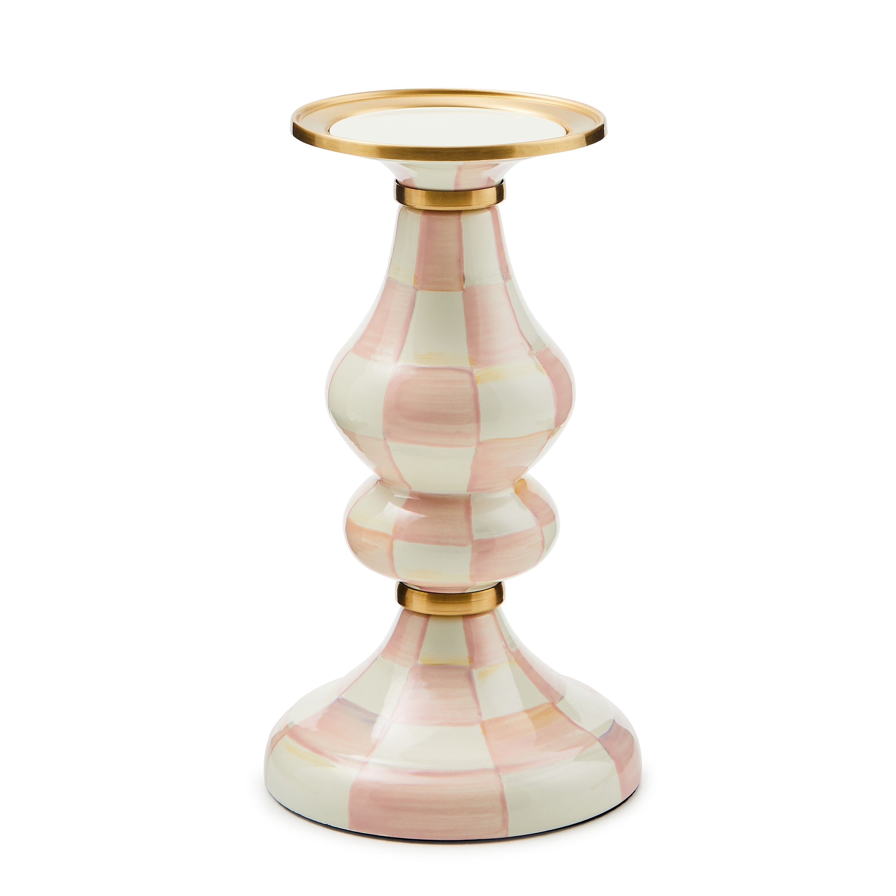 MacKenzie-Childs Rosy Check Medium Pillar Candlestick