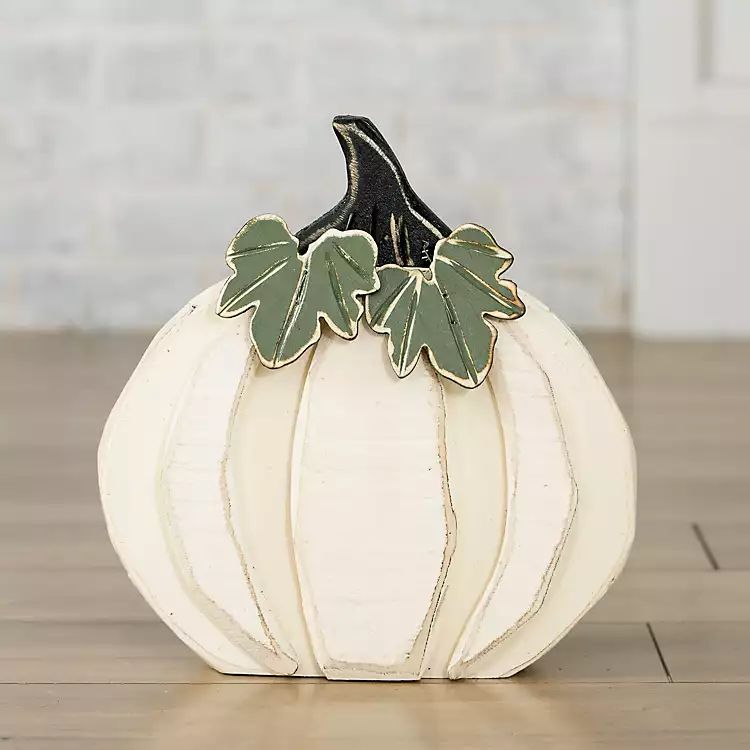 New! Cream Wooden Pumpkin Statue, 14.3 in. | Kirkland's Home