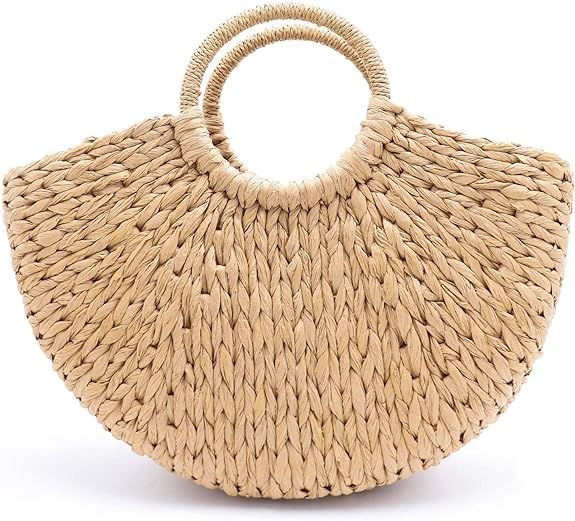 Surell Summer Straw Paper Tote Bag with Round Handle - Hand Woven Beach Handbag - Perfect Beach G... | Amazon (US)