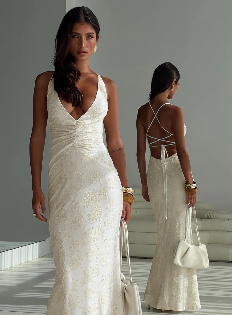 Starcrossed Halter Maxi Dress Cream | Princess Polly US