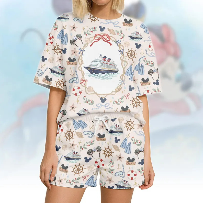 Disney Cruise Tshirt And Shorts, Mickey Cruise Pajamas Woman Set, Cartoon Sleepwear, Mickey Satin... | Etsy (US)