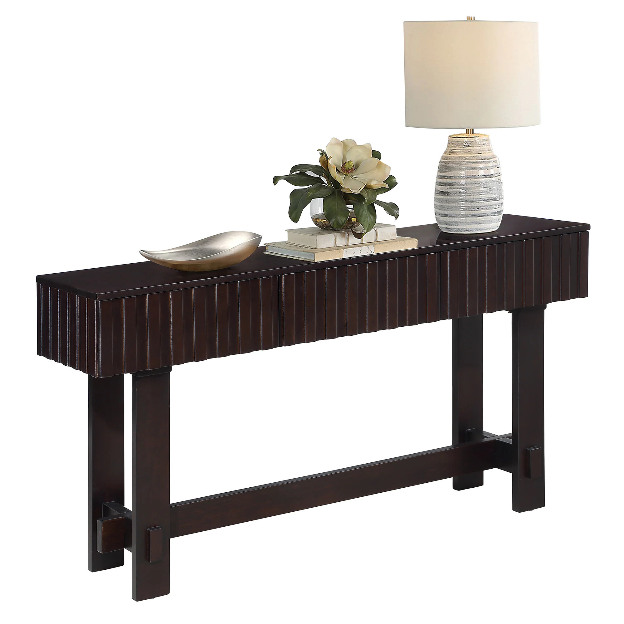 Blisstyle 52 Inch Sofa Table with Storage Drawers Mid Century Farmhouse Fluted Console Solid Wood Legs. Entryway for Living Room Tv Hallway Entrance | Lowe's