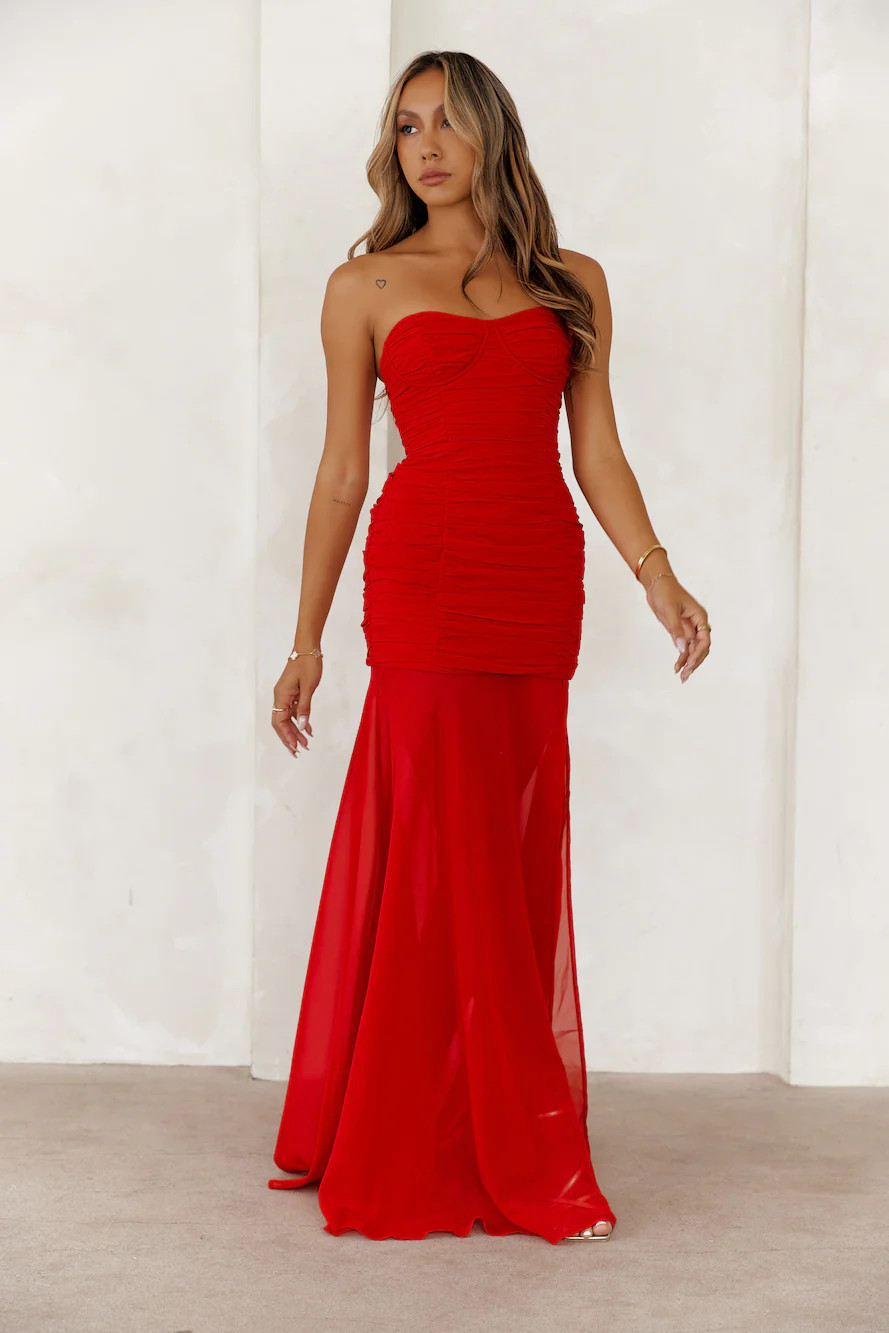 Chic And Sophisticated Strapless Maxi Dress Red | Hello Molly (AU)