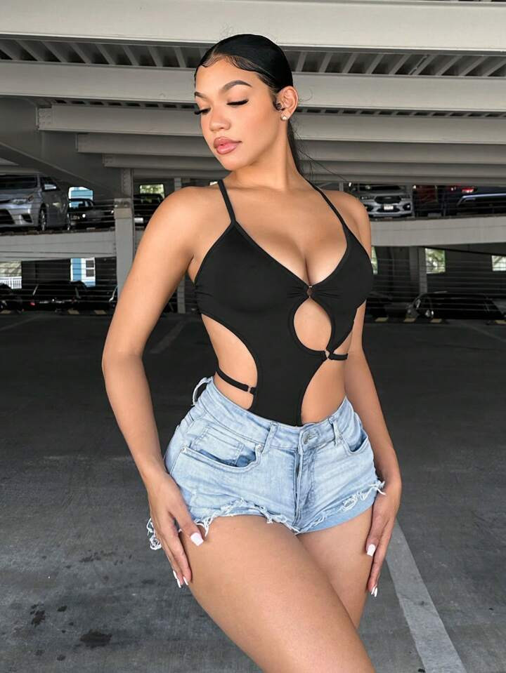 SHEIN SXY Cut Out Crisscross Backless Cami Bodysuit | SHEIN