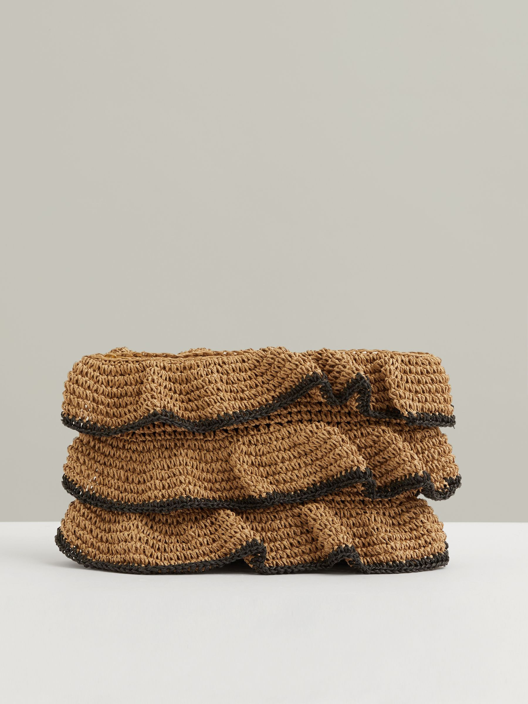 Raffia Ruffle Clutch Bag in Natural | Reiss UK