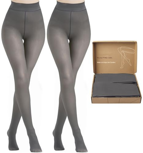 2 Pairs Fleece Lined Tights for Women - Fake Translucent Thermal Tights Thick Warm Pantyhose Leggings Stockings for Winter | Amazon (US)