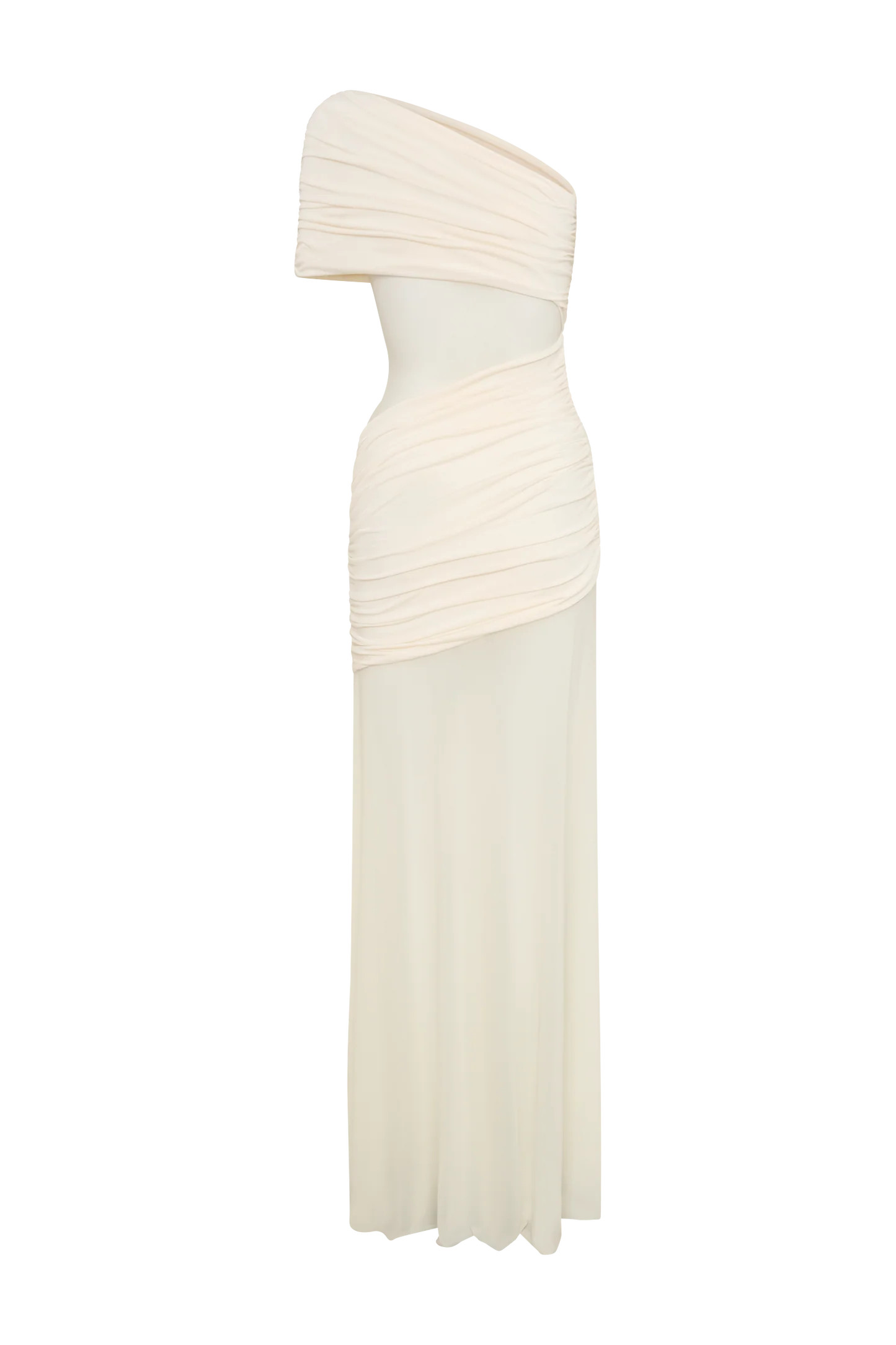 Dallas One Shoulder Mesh Maxi Dress - Ivory | MESHKI US