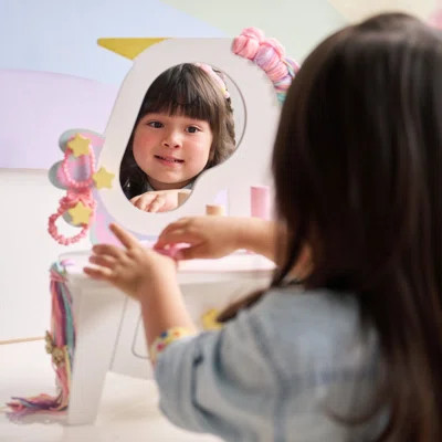 Teamson Kids Dreamy Unicorn Makeup Vanity Set Mirror & Drawer | Wayfair North America