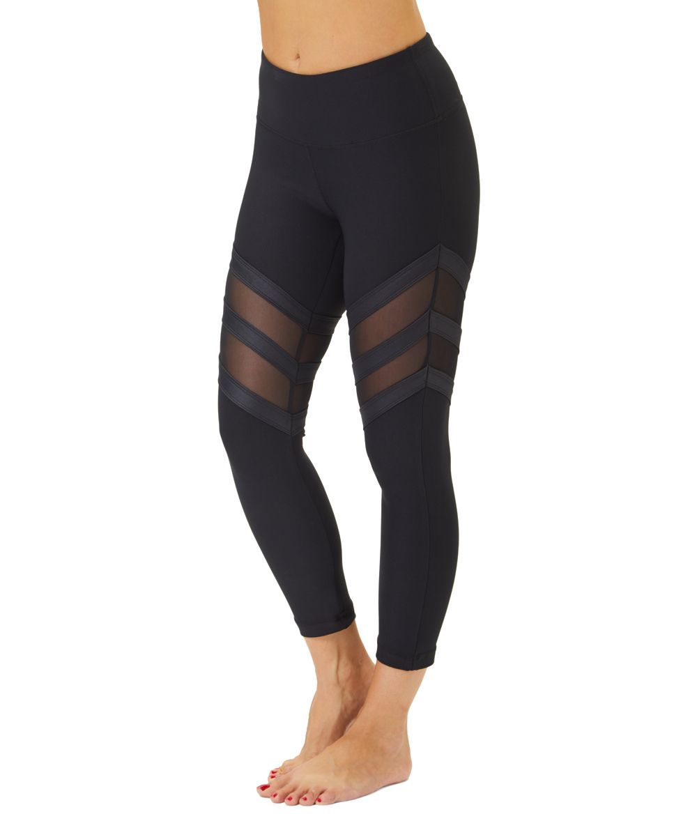 90 Degree by Reflex Women's Leggings BLK2 - Black Mesh Chevron High-Waist Crop Leggings - Women | Zulily