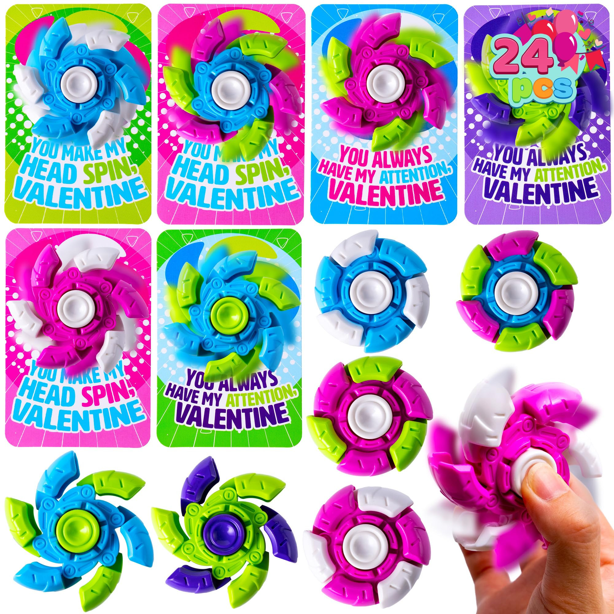 JOYIN 24 Packs Valentine's Day Plastic Fidget Spinners with 6-Design Gift Cards, Stress Relief Fi... | Amazon (US)