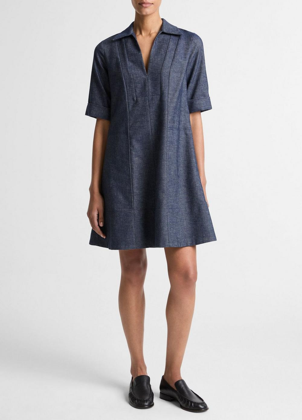 Cotton-Linen Chambray A-Line Dress | Vince LLC