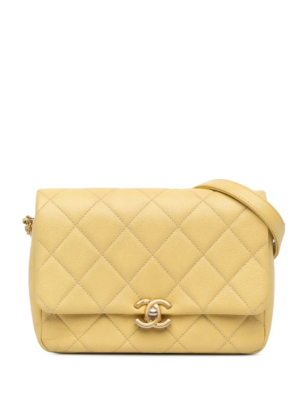 CHANEL Pre-Owned 2021-2024 Small Caviar Chain Melody Flap crossbody bag - Yellow | Farfetch Global