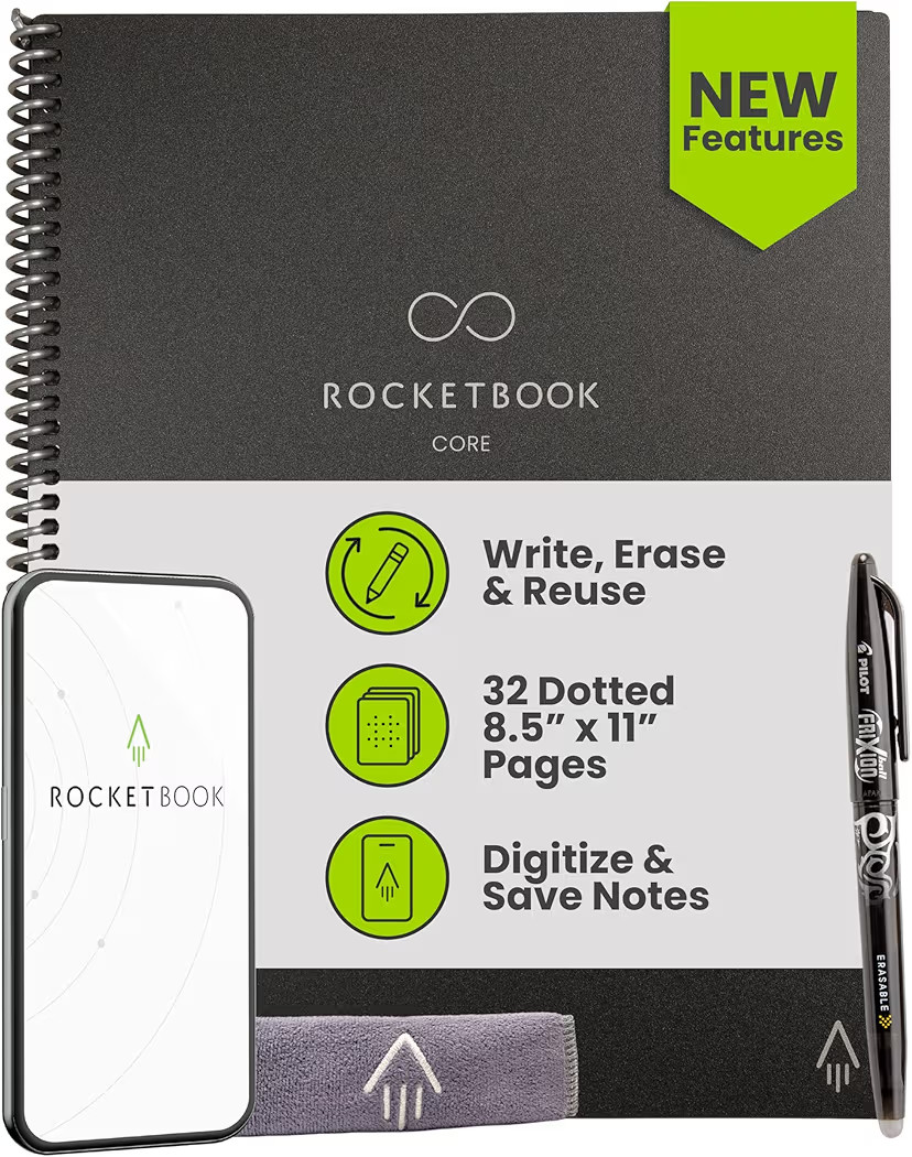 Rocketbook New Core Reusable Spiral Notebook, Letter Size 8.5x11, Black - Dotted Pages, App-Conne... | Amazon (US)
