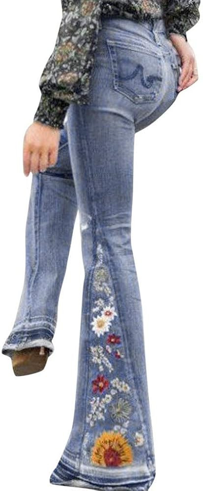 Bell Bottom Jeans Women Floral Embroidered Jeans Stretch Flare Jean Plus Size Bell Bottoms Y2k Wi... | Amazon (US)
