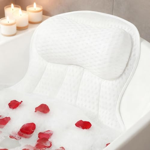 AmazeFan Luxury Bath Pillow,Ergonomic Bathtub Spa Pillow with 4D Air Mesh Technology and 6 Suction Cups,Helps Support Head,Back and Neck,Fits All Bathtub,Hot Tub and Home Spa (US Patent) (White) | Amazon (US)
