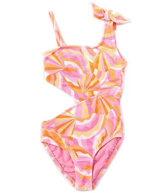 Big Girls 7-16 One Shoulder Printed Cut Out One-Piece Swimsuit | Dillard's