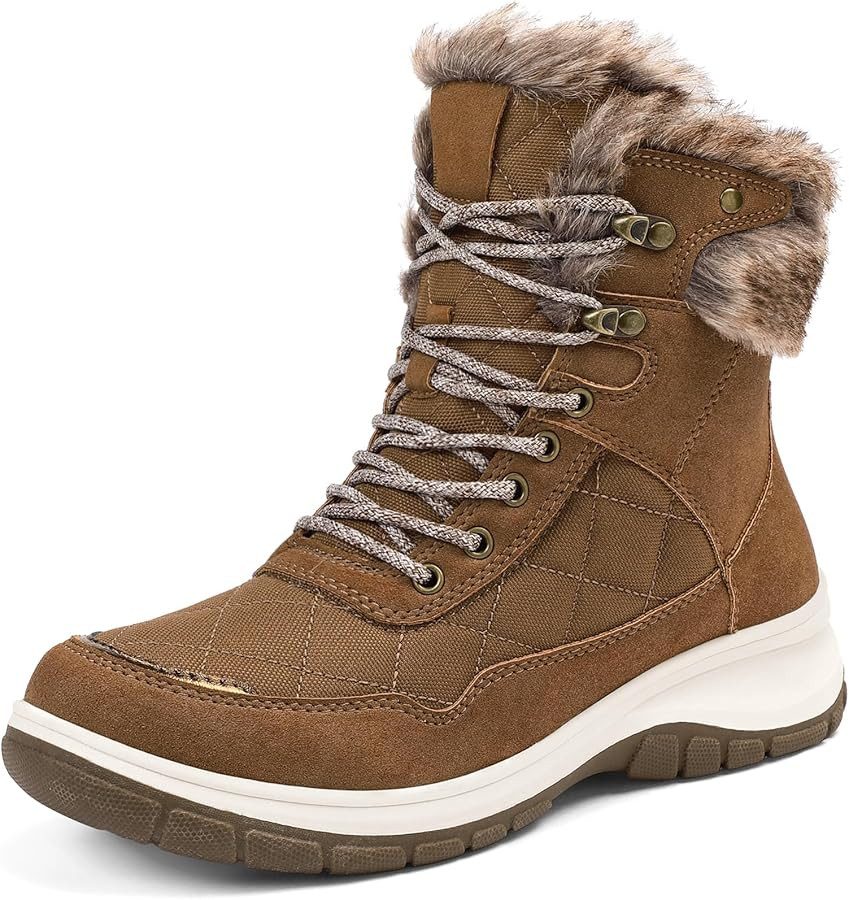 mysoft Women's Snow Boots Waterproof Insulated Warm Lace-Up Winter Booties for Outdoor | Amazon (US)