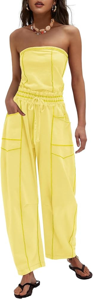 LAMISSCHE Womens Casual Strapless Jumpsuits off the Shoulder Summer Rompers Sleeveless One Piece ... | Amazon (US)