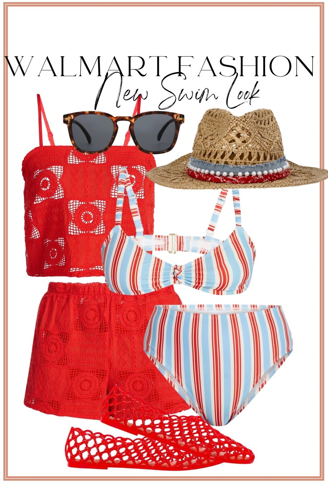 Obsessed is an understatement 😍 this new swim look on Walmart is giving coastal chic meets retro resort vibes ❤️🤍💙

The red crochet set is the moment—such a fun elevated layer that instantly makes your swim look feel styled (and not just thrown on 🙌). Paired with this striped bikini that is SO flattering + timeless… it’s the perfect mix of classic and playful. Add in the woven hat, sunnies, and those bold red jelly flats and you have a full head-to-toe Walmart beach look that looks way more expensive than it is ✨

Whether you’re heading to the beach, pool, or a summer vacay, this is the kind of look that turns heads but still feels effortless 💁🏼‍♀️

Everything is affordable, easy to mix + match, and perfect for summer styling ☀️🏖️

#walmartfashion #walmartfinds #walmartstyle #swimwearlook #beachoutfit #resortwear #affordablefashion #summerstyle #poolsideoutfit #coastalstyle #vacationoutfits #momstyle #lookforless #budgetfriendlyfashion #walmartnewarrivals

#LTKSwim #LTKootd