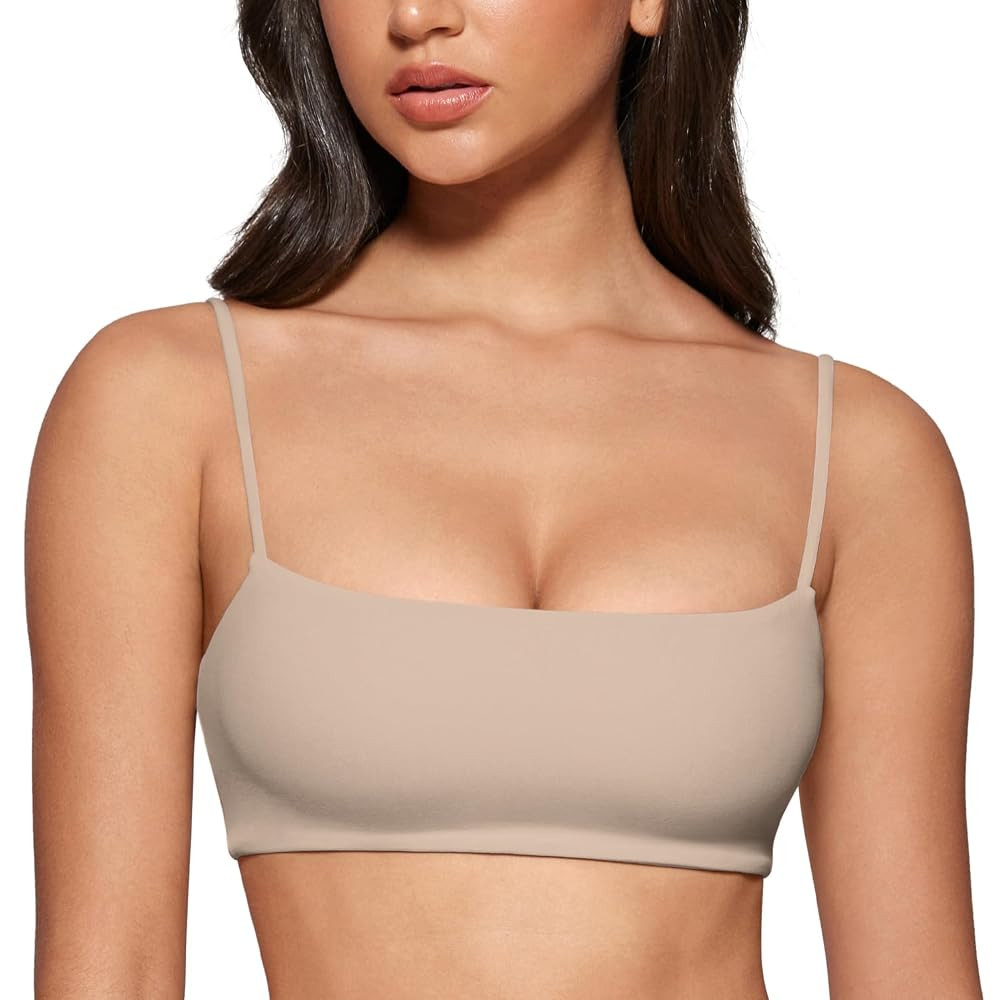 Women's Square Neck Sports Bra Spaghetti Strap Padded Cami Yoga Wireless Square Back Workout Bra ... | Amazon (US)