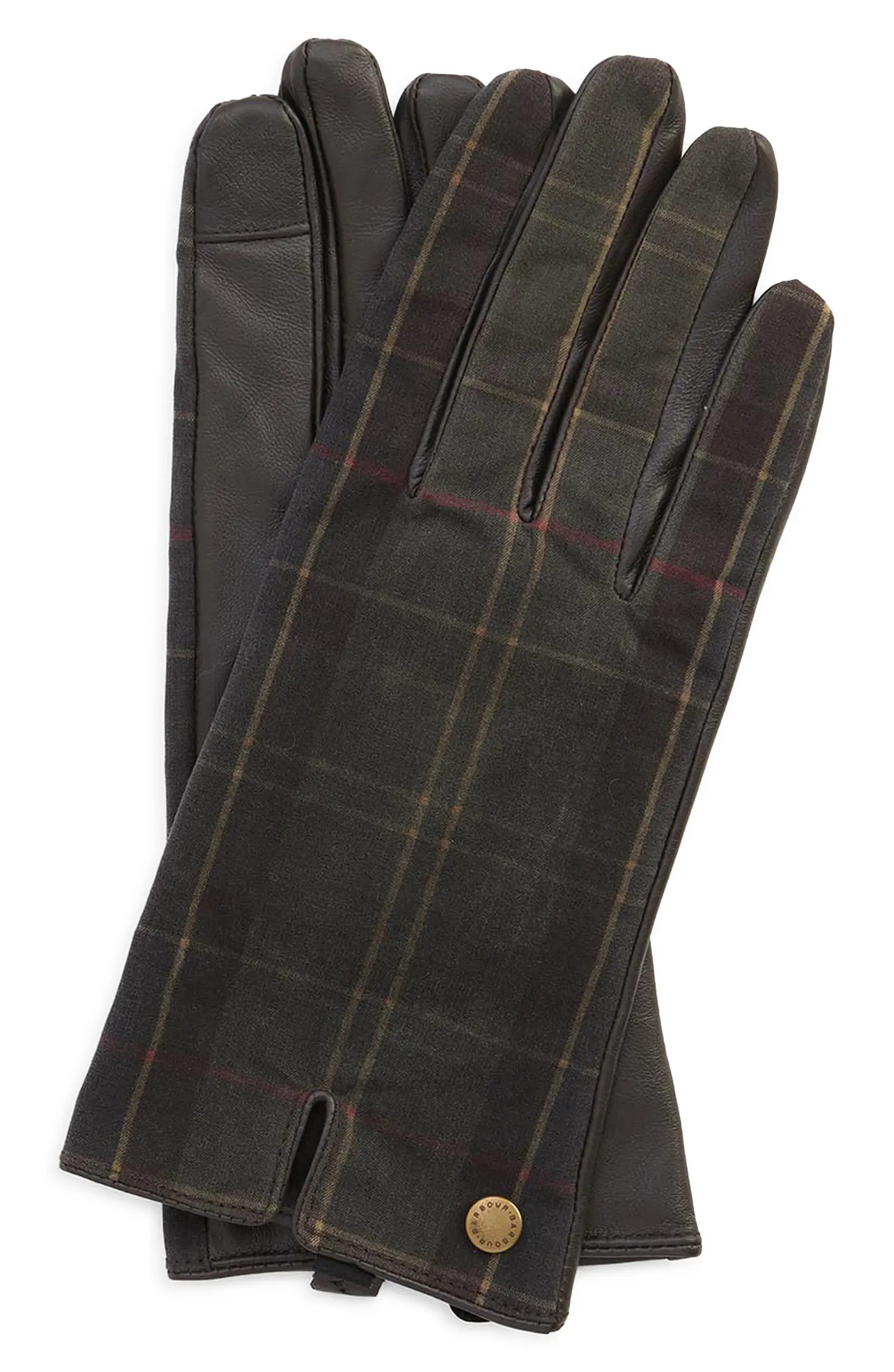 Scarlett Tartan & Leather Touchscreen Gloves | Nordstrom
