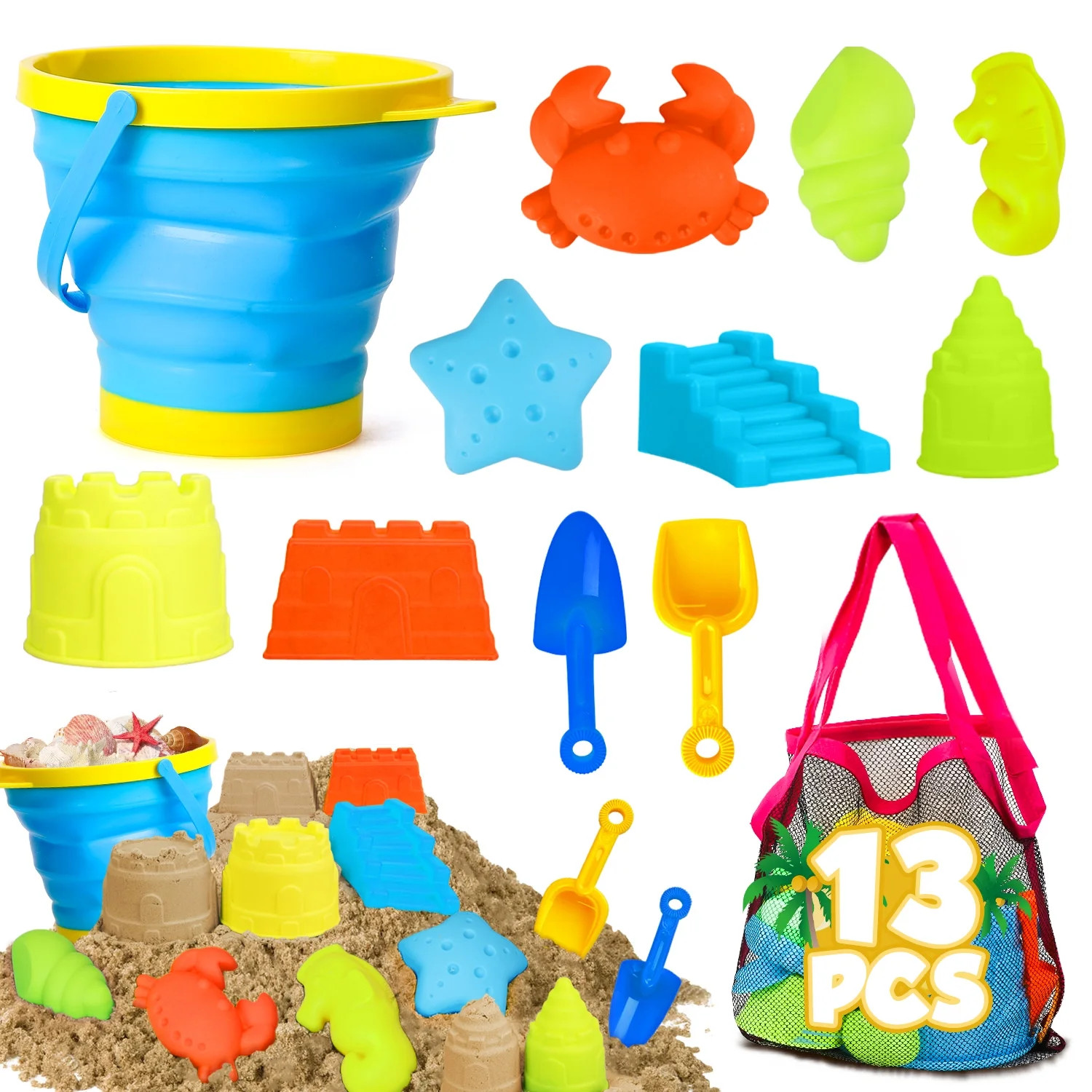 TOY Life Collapsible Beach Toys for Toddler Kid, Sand Toys for Children with Foldable Sand Bucket... | Walmart (US)