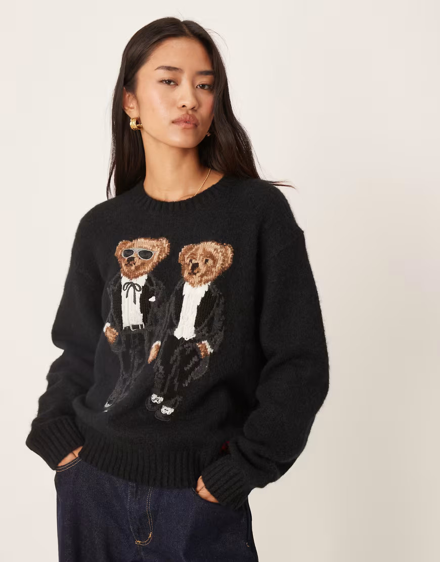 Polo Ralph Lauren wool blend holiday bear jumper in black | ASOS (Global)