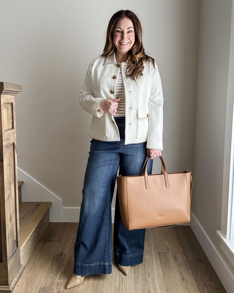 Spring Workwear with jeans from @lovechicos wearing 14 in jeans- size down if in-between wearing large in tops and jacket #ChicosDenim #chicospartner 

 #LTKOver40 #LTKMidsize #LTKWorkwear