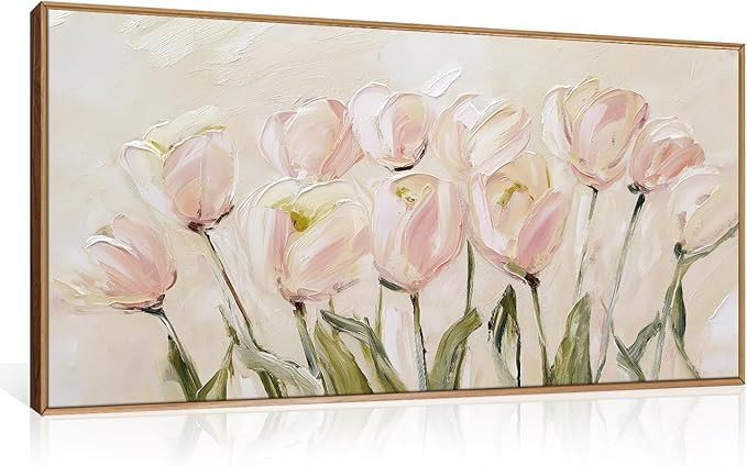 CHDITB Tulip Floral Framed Canvas Wall Art, 20"X40" Watercolor Flower Pink Tulip Textured Oil Pai... | Amazon (US)
