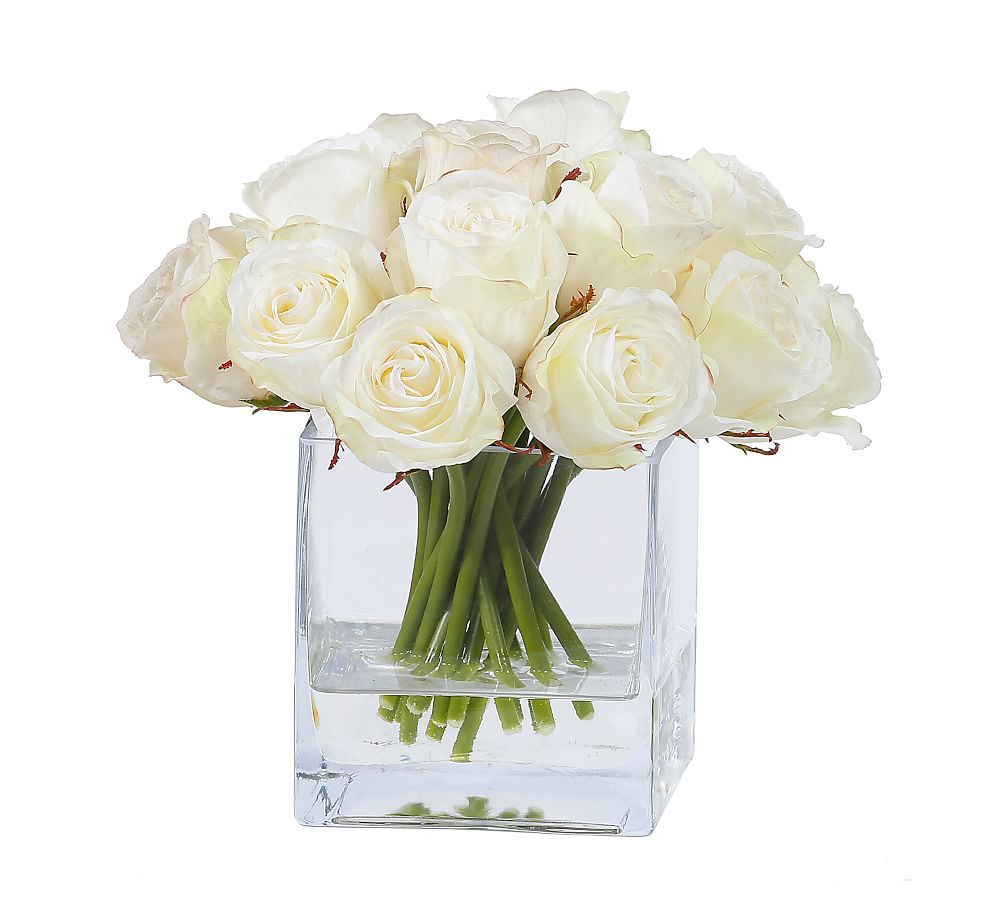 Faux Composed Roses in Square Vase | Pottery Barn (US)