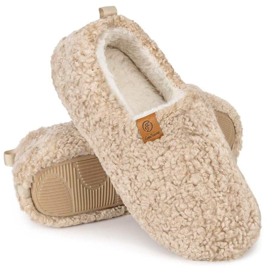 EverFoams Women’s Soft Curly Full Slippers Memory Foam Lightweight House Shoes Cozy Loafer with... | Amazon (US)